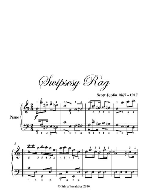 Swipsey Rag Easy Piano Sheet Music, Scott Joplin