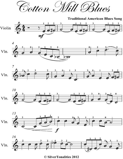 Cotton Mill Blues Easy Violin Sheet Music, Traditional American Blues Song