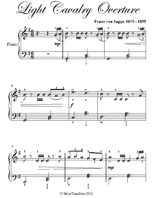 Light Cavalry Overture Easy Piano Sheet Music, Franz von Suppe