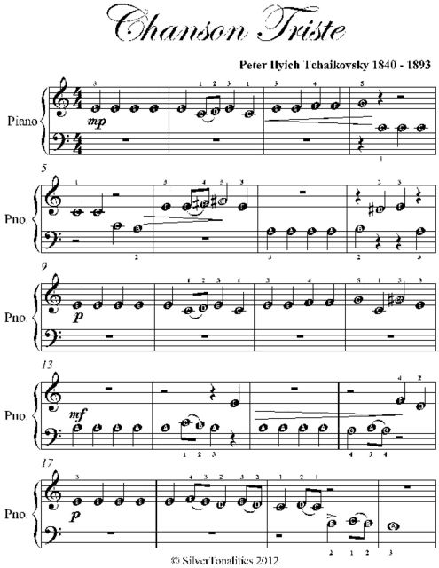 Chanson Triste Beginner Piano Sheet Music, Peter Ilyich Tchaikovsky