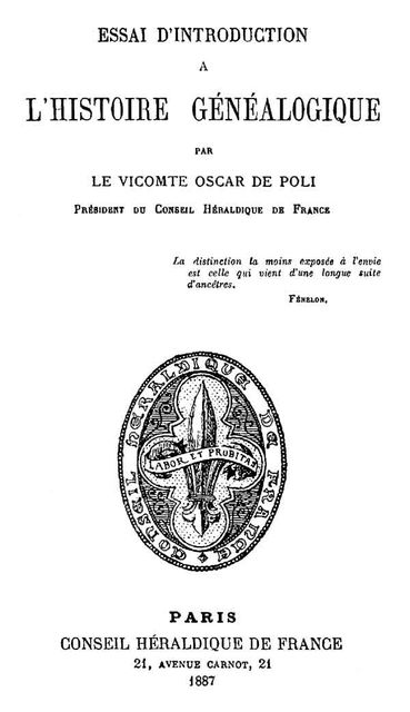 Essai d'Introduction à l'Histoire Généalogique, Oscar de Poli