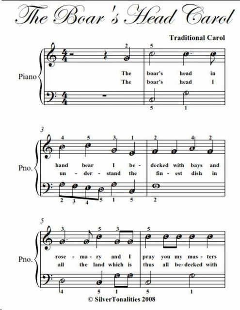 Boar’s Head Carol Easiest Piano Sheet Music, Traditional Carol