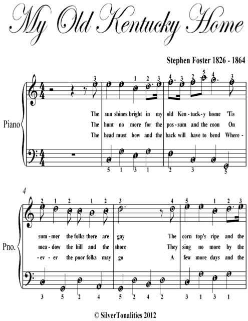 My Old Kentucky Home Easy Piano Sheet Music, Stephen Foster