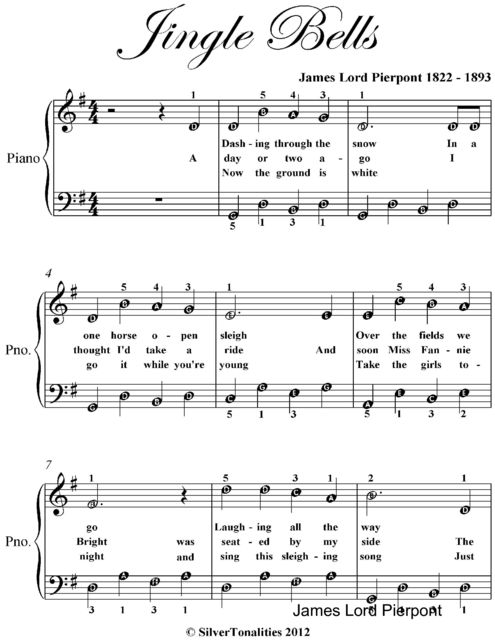 Jingle Bells Easiest Piano Sheet Music, James Lord Pierpont
