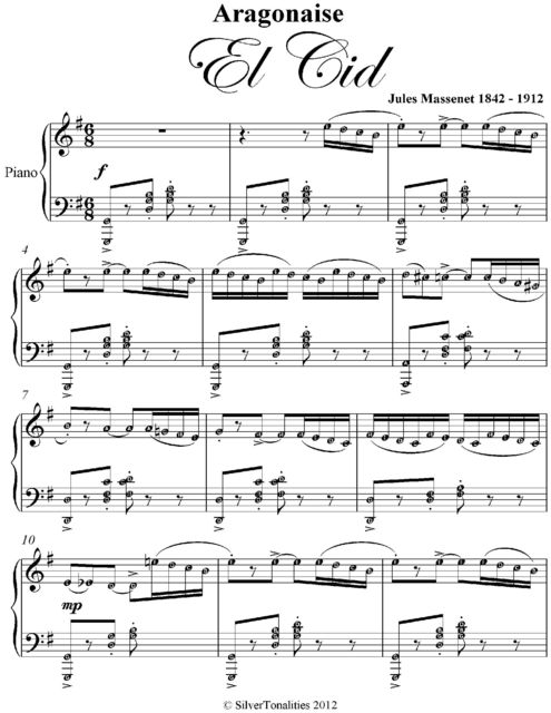 Aragonaise Le Cid Intermediate Piano Sheet Music, Jules Massenet