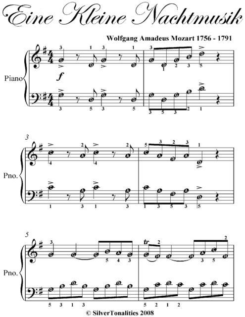 Eine Kleine Nachtmusik Easy Piano Sheet Music, Wolfgang Amadeus Mozart