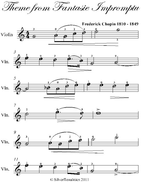Theme from Fantasie Impromptu Easy Violin Sheet Music, Frederick Chopin