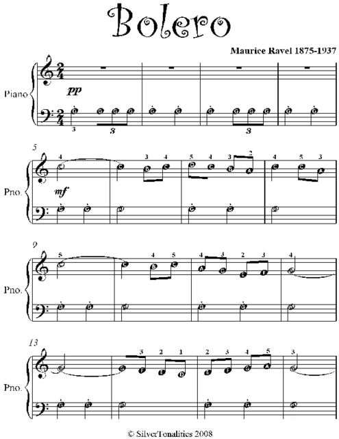 Bolero Easiest Piano Sheet Music, Maurice Ravel