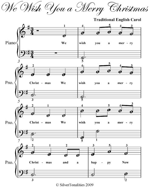 We Wish You a Merry Christmas Easiest Piano Sheet Music, Traditional English Carol