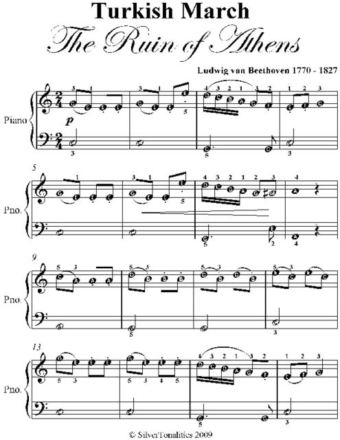 Turkish March the Ruin of Athens Easy Piano Sheet Music, Ludwig van Beethoven