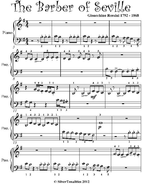 Barber of Seville Beginner Piano Sheet Music, Gioachino Rossini