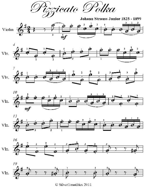 Pizzicato Polka Easy Violin Sheet Music, Johann Strauss Junior