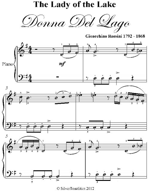 Lady of the Lake Donna Del Lago Easy Piano Sheet Music, Gioachino Rossini
