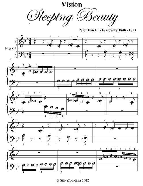 Vision Sleeping Beauty Beginner Piano Sheet Music, Peter Ilyich Tchaikovsky