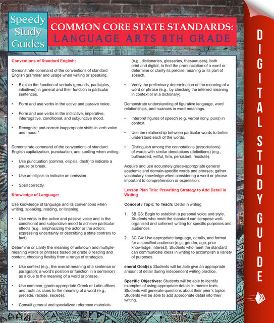 Common Core State Standards: Language Arts 8th Grade, Speedy Publishing
