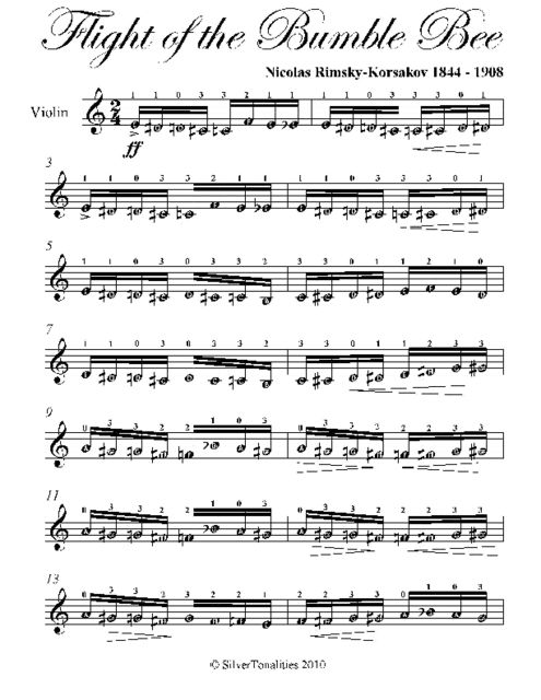 Flight of the Bumble Bee Easy Violin Sheet Music, Nikolai Rimsky Korsakov