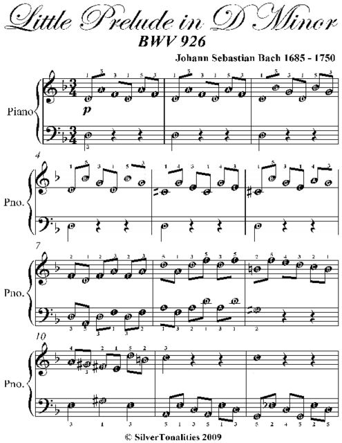 Little Prelude In D Minor Bwv 926 Easy Piano Sheet Music, Johann Sebastian Bach
