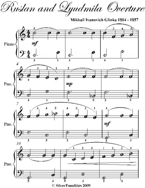 Ruslan and Lyudmila Overture Easy Piano Sheet Music, Mikhail Ivanovich Glinka