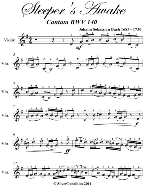 Sleeper’s Awake Cantata Bwv 140 Easy Violin Sheet Music, Johann Sebastian Bach