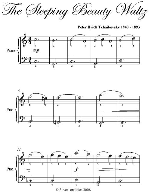 Sleeping Beauty Waltz Easiest Piano Sheet Music, Peter Ilyich Tchaikovsky