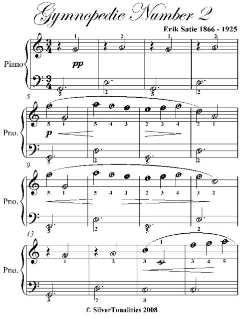 Gymnopedie Number 2 Easiest Piano Sheet Music, Erik Satie