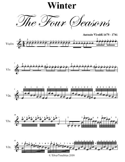 Winter Four Seasons Easy Violin Sheet Music PDF, Antonio Vivaldi