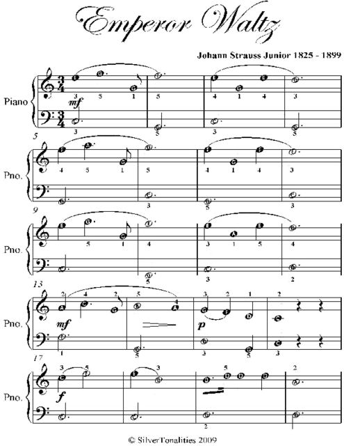 Emperor Waltz Easiest Piano Sheet Music, Johann Strauss Junior