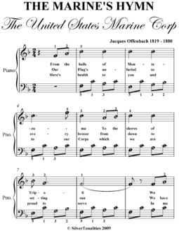 United States Marine Corps Hymn Easy Piano Sheet Music, Jacques Offenbach