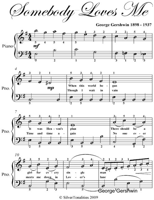 Somebody Loves Me Easy Piano Sheet Music, George Gershwin