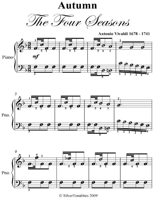 Autumn the Four Seasons Easy Piano Sheet Music, Antonio Vivaldi