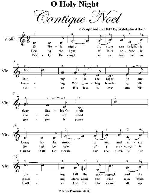 O Holy Night Easy Violin Sheet Music, Adolphe Adam