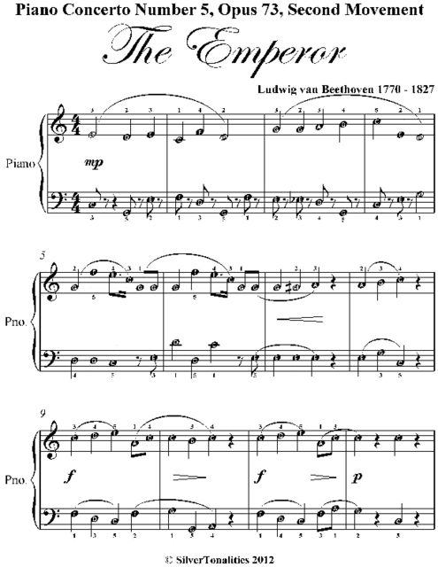 Piano Concerto Number 5 Opus 73 Second Movement Emperor Easy Piano Sheet Music, Ludiwg van Beethoven