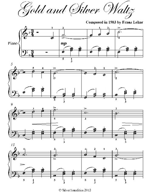Gold and Silver Waltz Easiest Piano Sheet Music, Franz Lehar