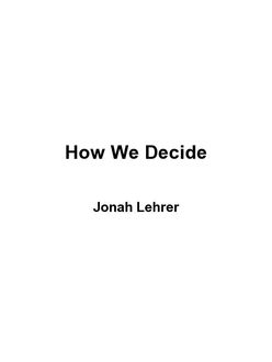How We Decide, Jonah Lehrer