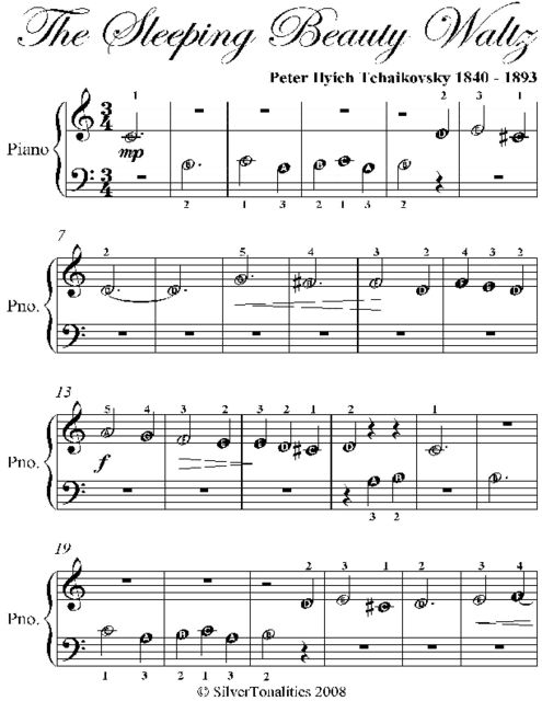 Sleeping Beauty Waltz Beginner Piano Sheet Music, Peter Ilyich Tchaikovsky