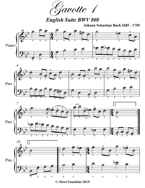 Gavotte 1 English Suite BWV 808 Easy Piano Sheet Music, Johann Sebastian Bach