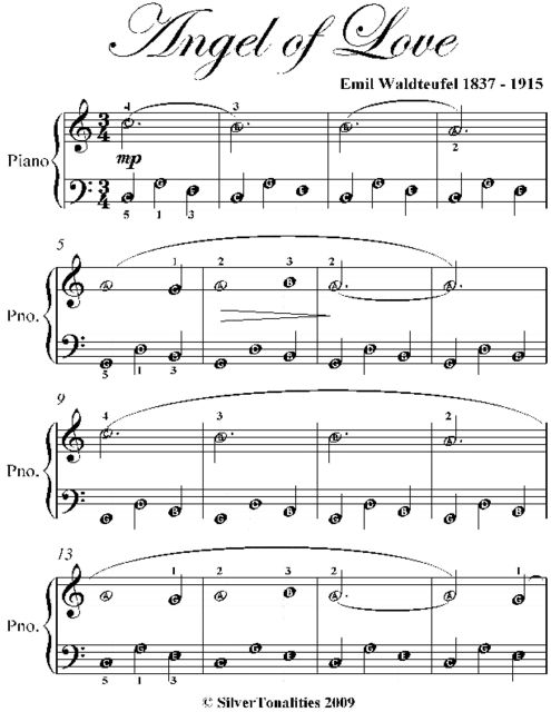 Angel of Love Easiest Piano Sheet Music, Emil Waldteufel
