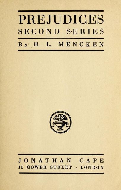 Prejudices, Second Series, H.L.Mencken