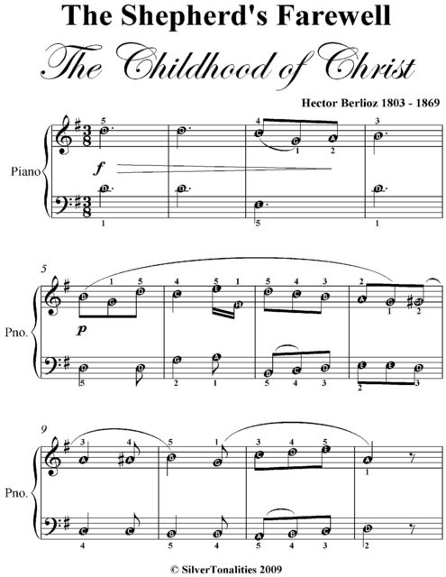 The Shepherd’s Farewell Easy Piano Sheet Music, Hector Berlioz