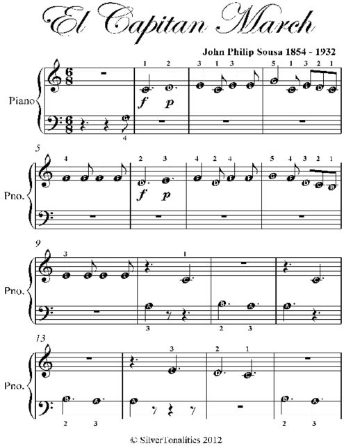 El El Capitan March Beginner Piano Sheet Music, John Philip Sousa