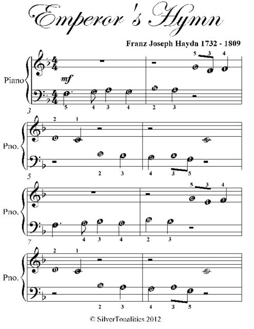Emperor's Hymn Beginner Piano Sheet Music, Franz Joseph Haydn