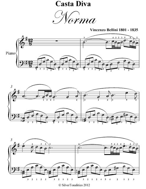 Casta Diva Norma Elementary Piano Sheet Music, Vincenzo Bellini
