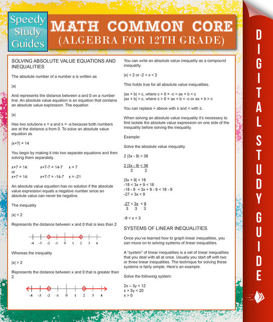 Math Common Core (Algebra for 12th Grade) (Speedy Study Guides), Speedy Publishing