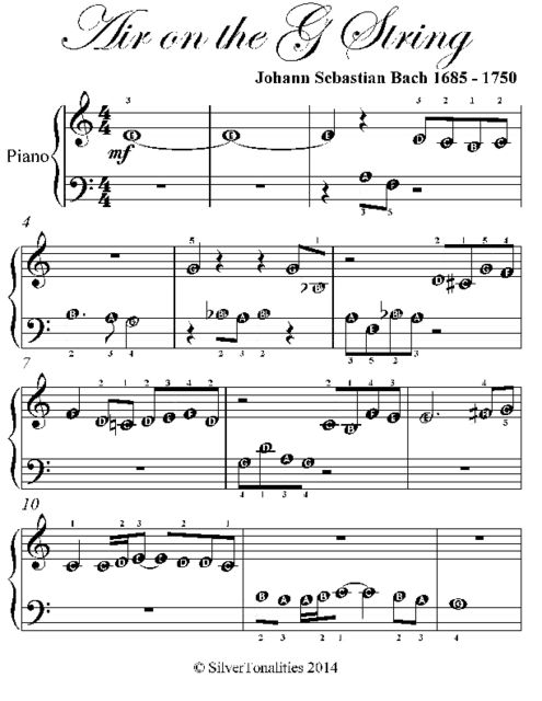 Air on the G String Easiest Beginner Piano Sheet Music, Johann Sebastian Bach