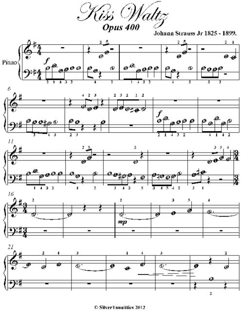 Kiss Waltz Beginner Piano Sheet Music, Johann Strauss Jr