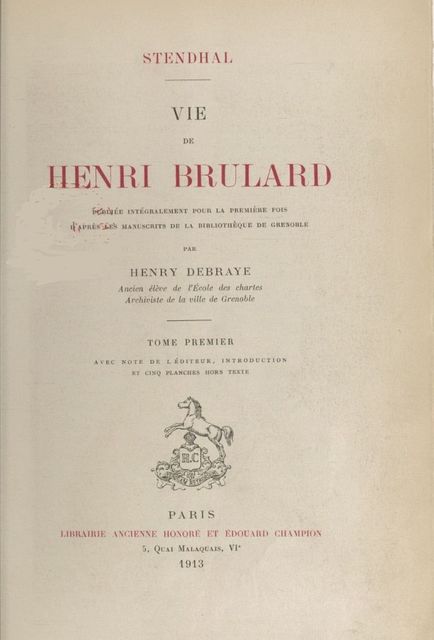 Vie de Henri Brulard, tome 1 (of 2), Stendhal
