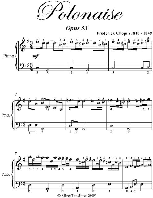 Polonaise Opus 53 Easiest Piano Sheet Music, Frederick Chopin