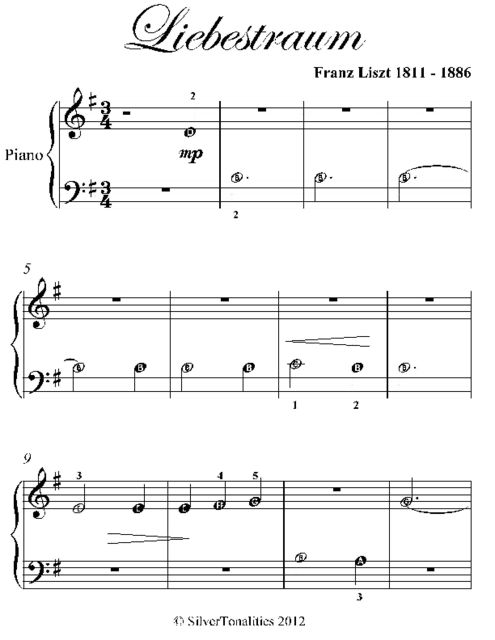 Liebestraum Beginner Piano Sheet Music, Franz Liszt