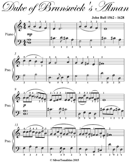 The Duke of Brunswick’s Alman Easy Piano Sheet Music, John Bull