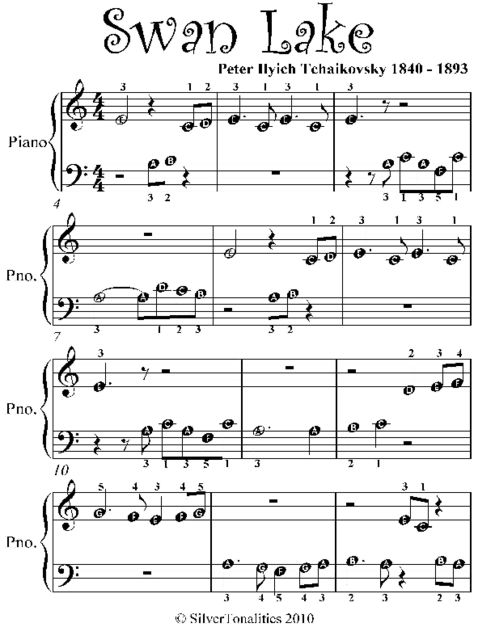 Swan Lake Beginner Piano Sheet Music, Peter Ilyich Tchaikovsky